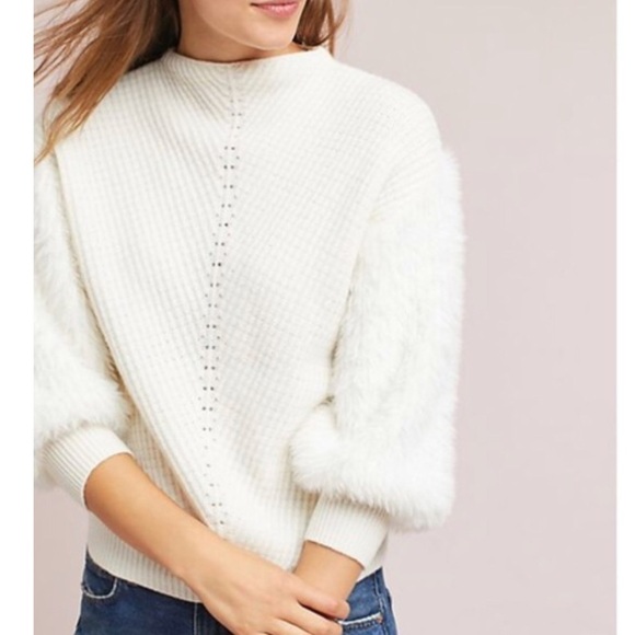 Anthro 🔥SALE🔥Knitted & Knotted ivory soft eyelash sleeves sweater - Picture 1 of 12